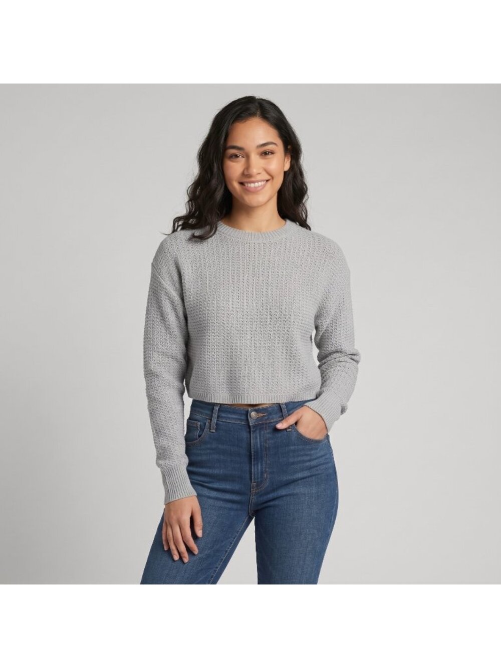 Abound Women's Textured Cropped Sweater Top in Gray Heather Color and size XS